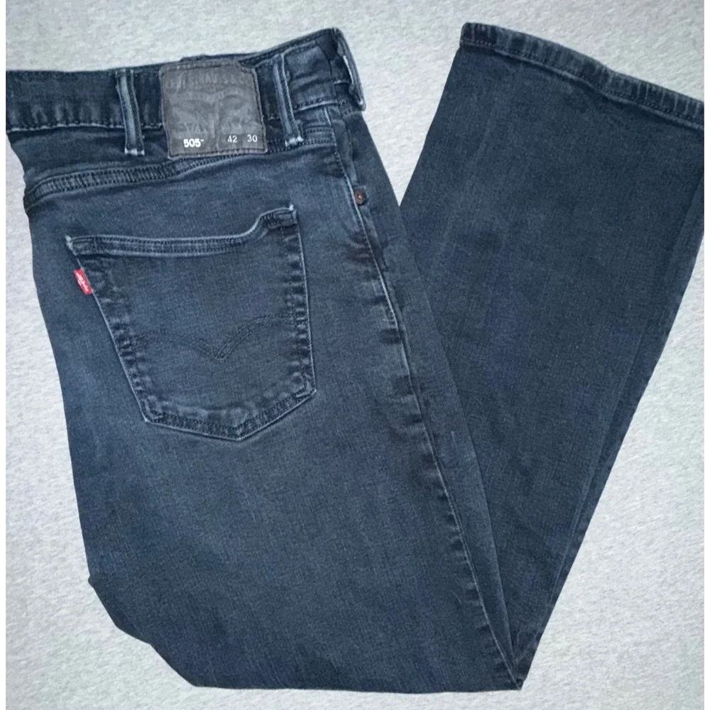 Levi's‎ Men Blue 42x30 505 Regular Fit Straight Leg Dark Wash Denim Jeans